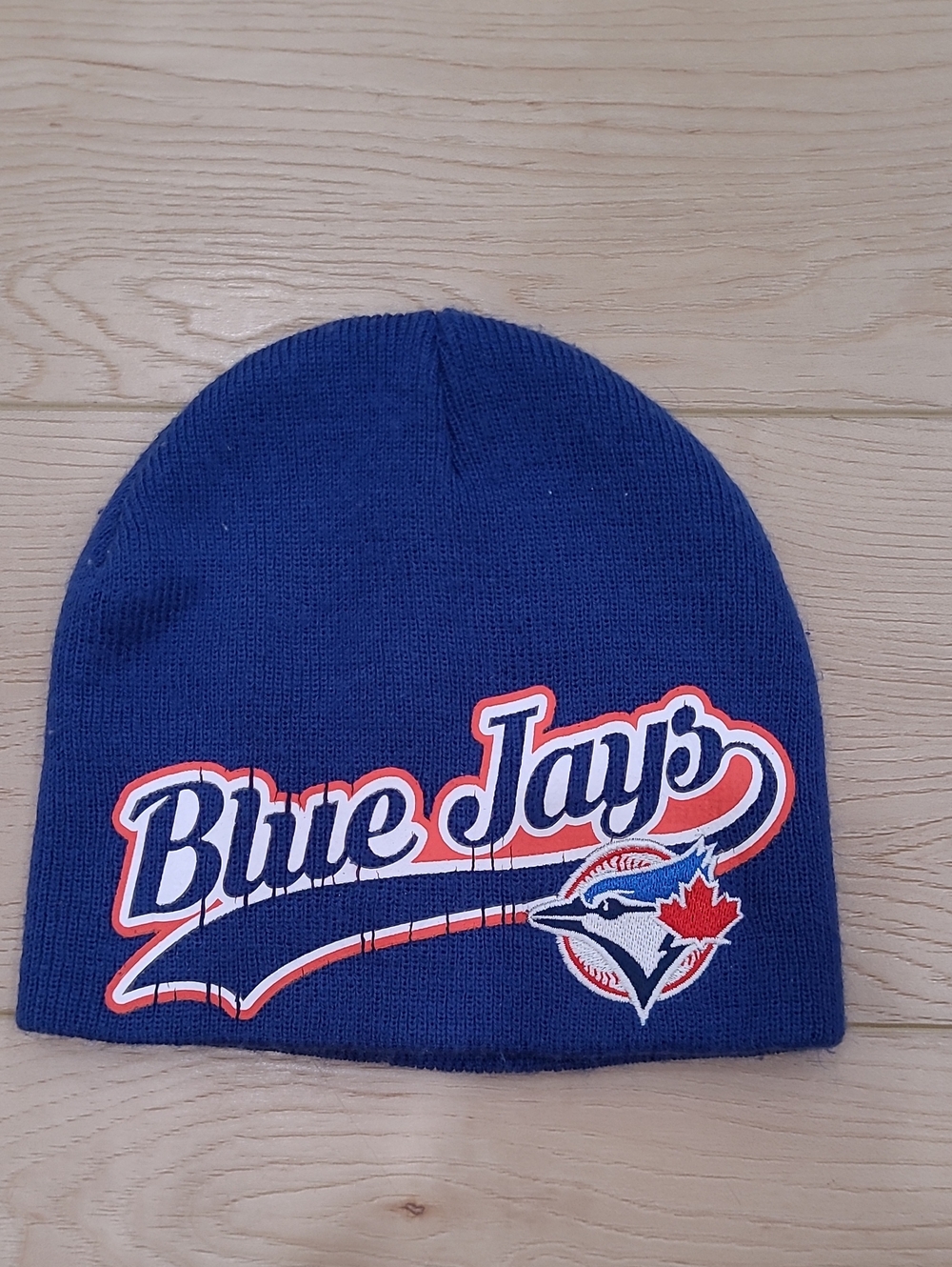 Y2K Blue Jay Kids Logo Knit Beanie Royal Blue with Red & White Accents